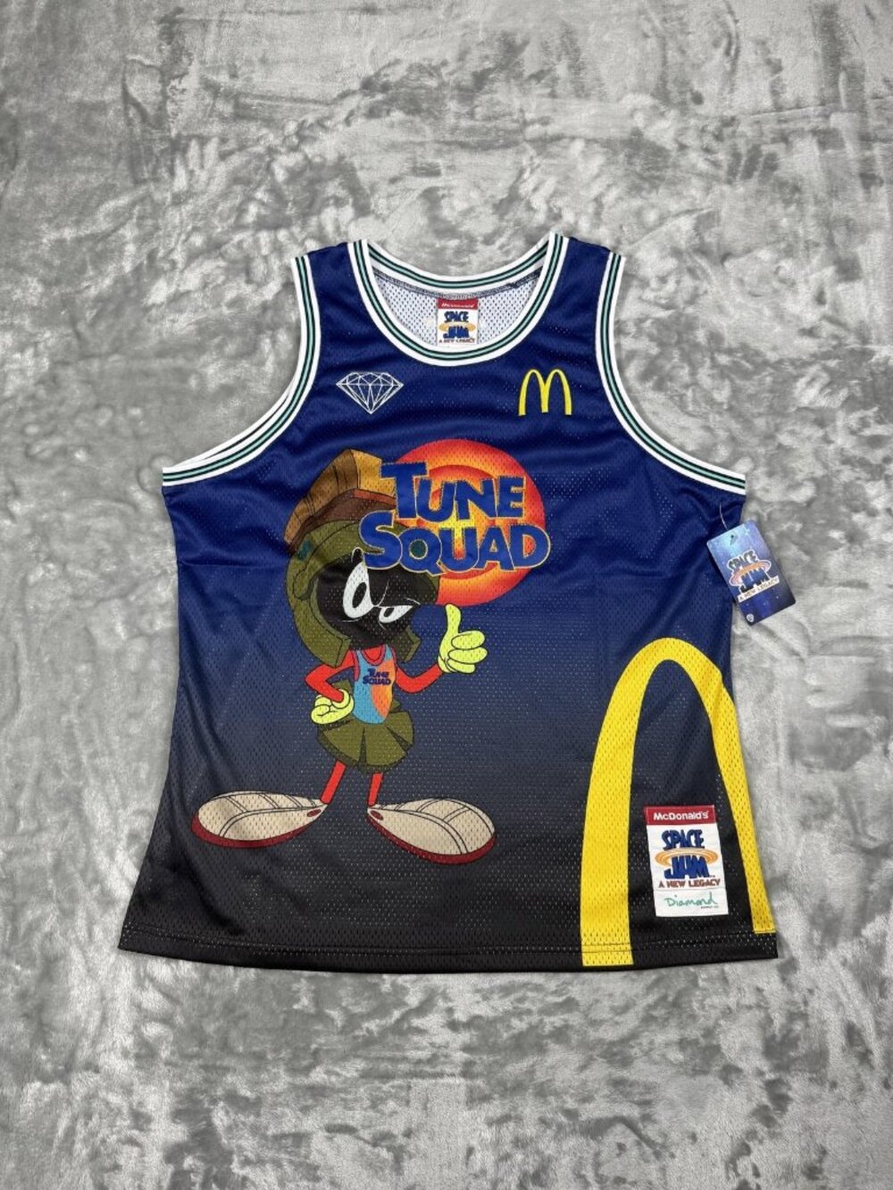 New Diamond Supply Basketball Jersey Mens Large Blue Marvin Space Jam Tune Squad